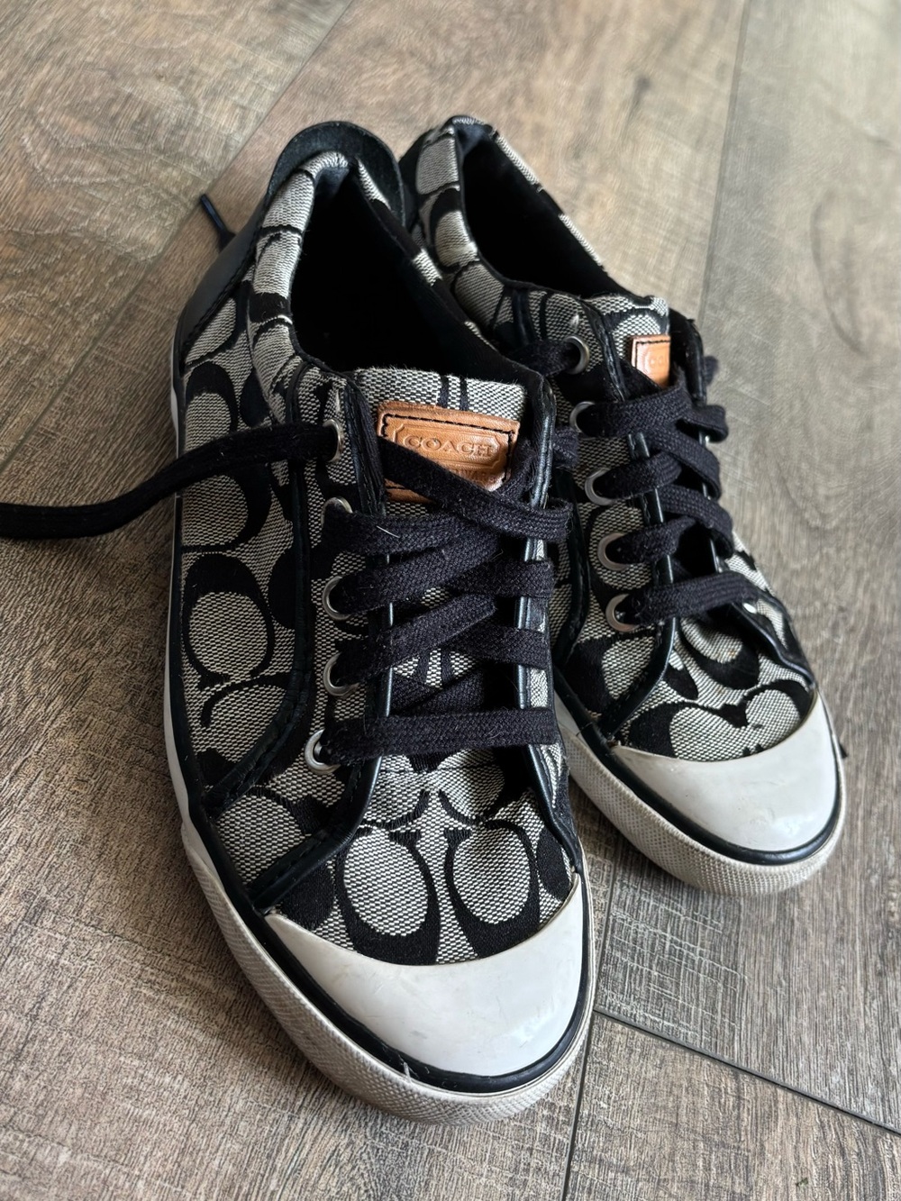 Coach Black and Cream Signature Canvas Lace-Up Sneakers